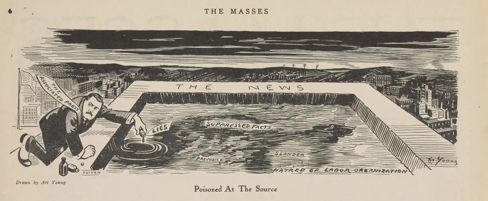 Art Young's cartoon of a man poisoning a reservoir labeled The News